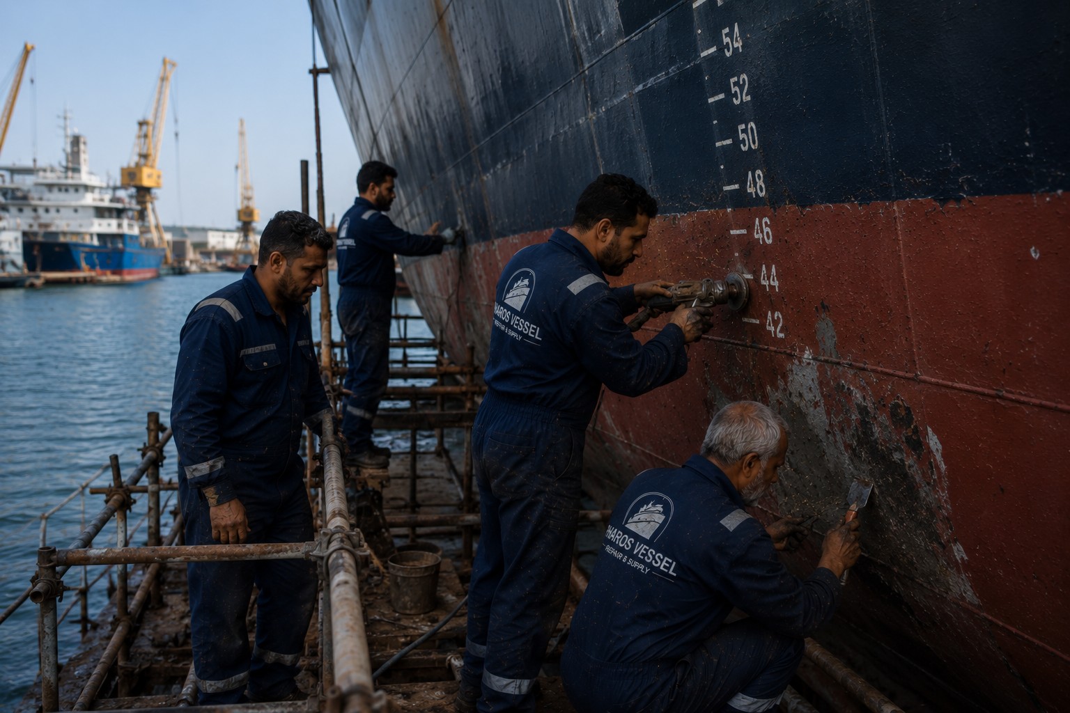 Workers in shipyard